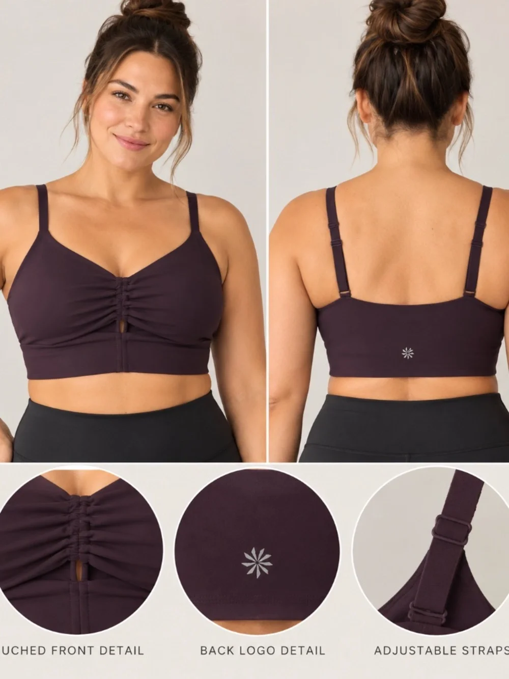 Athleta Ruched Longline Sports Bra Purple 1X Style 981468